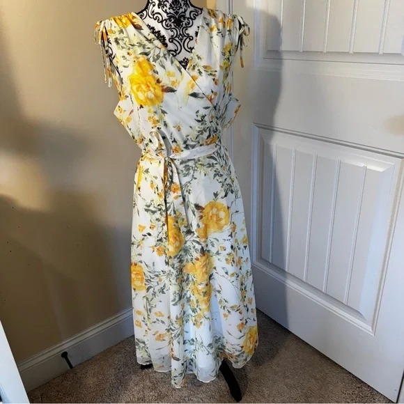 Alex Marie Floral Yellow and White Wrap Dress - Picture 2 of 8